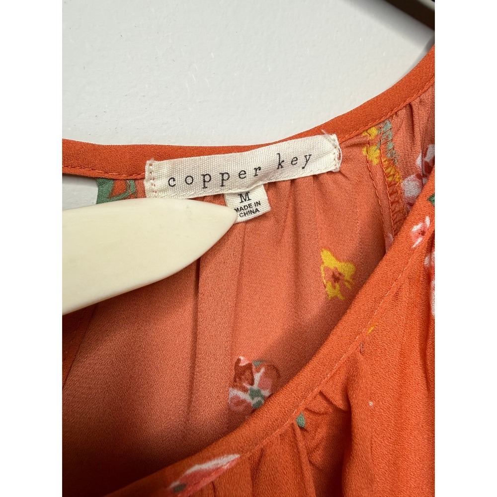 Copper Key Orange Floral Tiered Flutter Sleeve Blouse Top Feminine Womens Medium - Picture 4 of 10